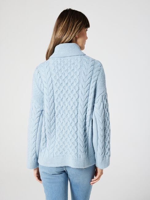 Sisi Cowl Neck Cable Knit Pullover, Powder Blue, hi-res