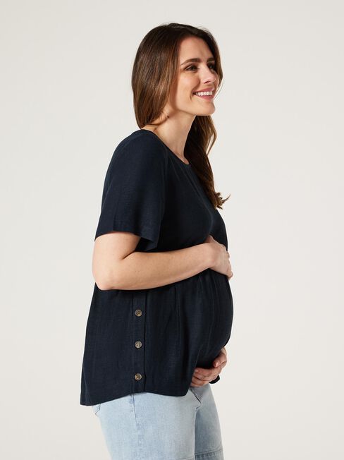 Gracie Side Button Materntiy Top, Navy, hi-res
