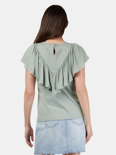 Fleur Frill Top, Green, hi-res