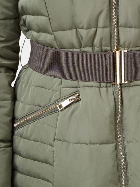 Rory Longline Padded Puffer Jacket, Green, hi-res