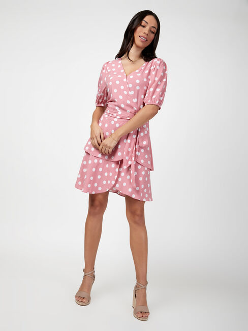 Rosie Wrap Front Dress, Pink, hi-res