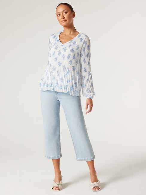 Penny Pleated V-Neck Top, Santorini Floral, hi-res