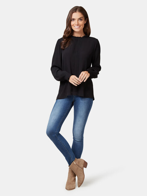 Lilianna High Neck Blouse, Black, hi-res