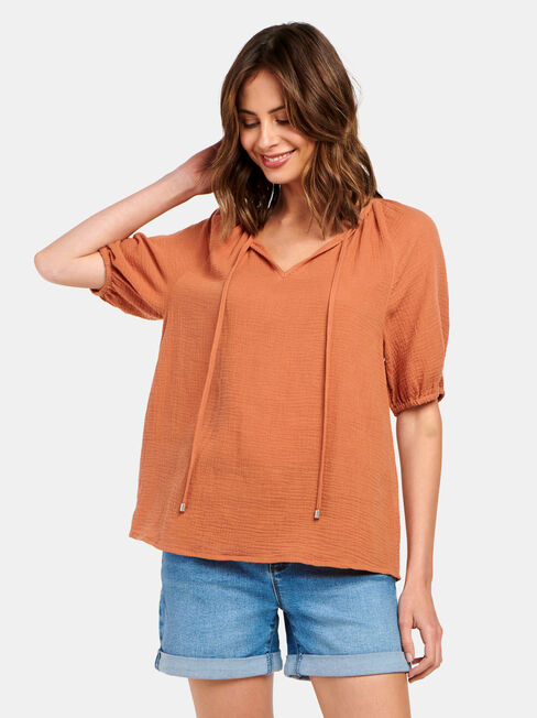 Cheska Cheesecloth Peasant Top, White, hi-res