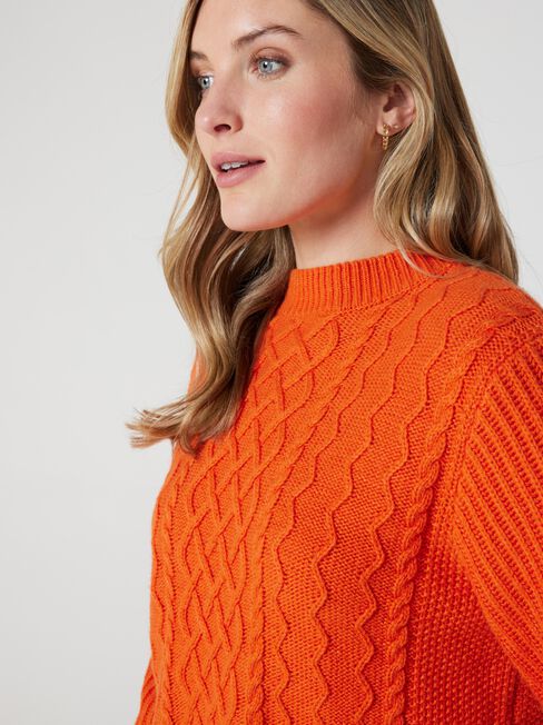 Elena Cable Knit Pullover, Orange, hi-res