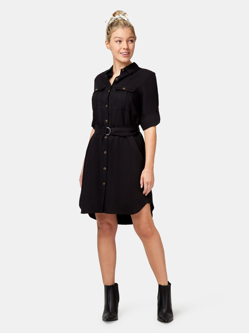 Stella Tencel Shirt Dress, Black, hi-res