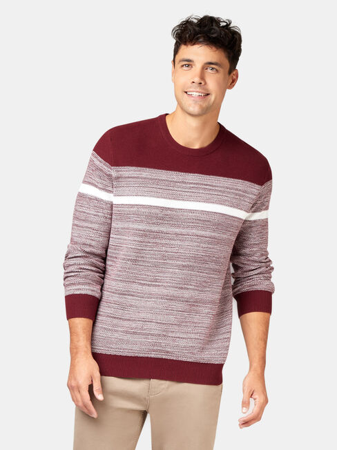 Grant Block Stripe Crew Knit, Red, hi-res