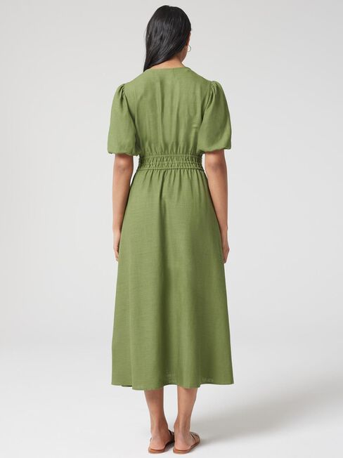 Senna Waisted Dress, Green, hi-res