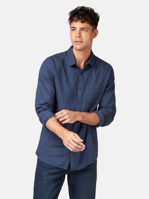 Byron Long Sleeve Brushed Shirt, Blue, hi-res
