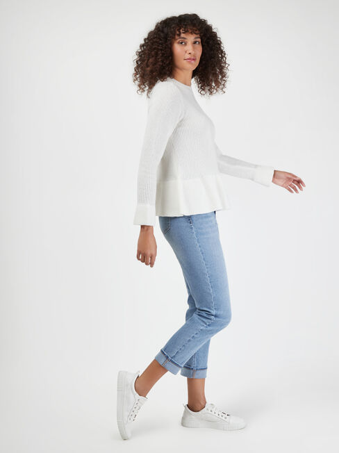 Addison Peplum Knit, White, hi-res
