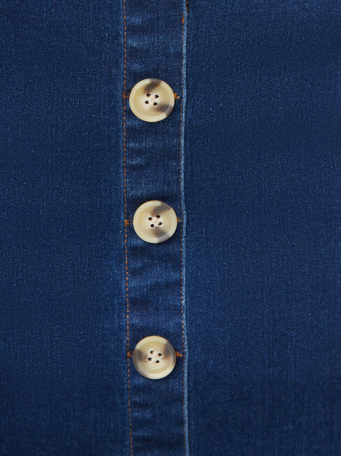 Denim Button Thru Skirt, Blue, hi-res
