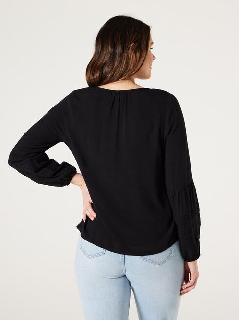 Everlie Pintuck Top, Black, hi-res