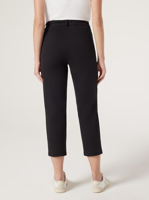 Sammy Mid Waisted Straight Capri, Black, hi-res