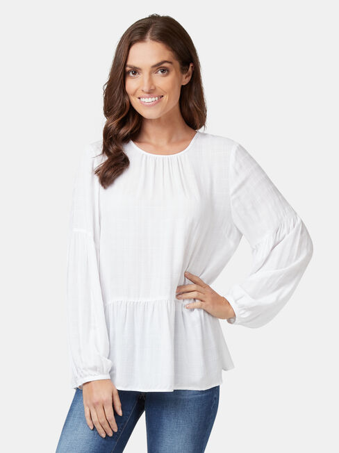 Sally Peplum Blouse, White, hi-res