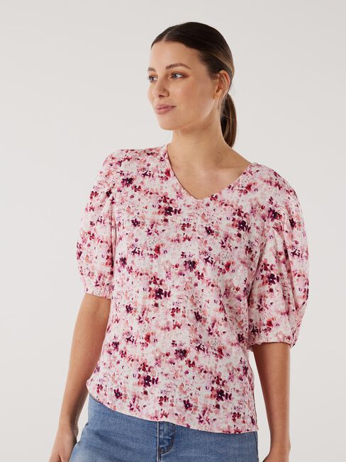 Carla Puff Sleeve Top, Floral, hi-res