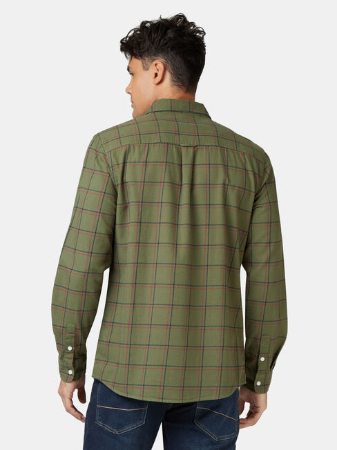 Mason Long Sleeve Brushed Check Shirt, Green, hi-res