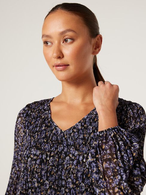 Penny Pleated V-Neck Top, Midnight Ditsy, hi-res
