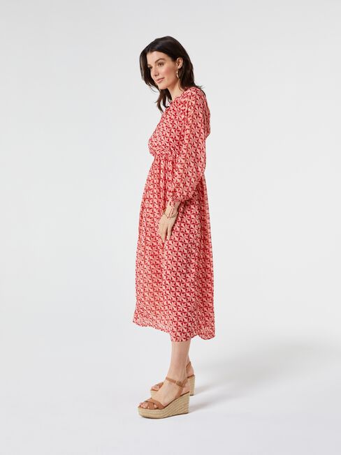 Bexley Tie Neck Maxi Dress, Red, hi-res
