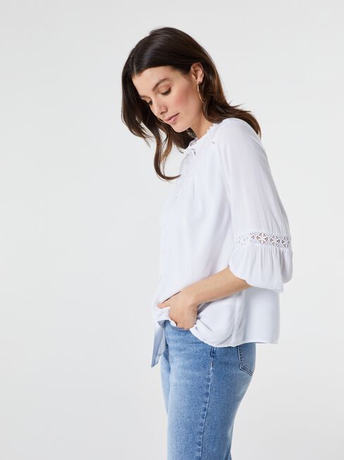 Fawn lace Insert Blouse, White, hi-res