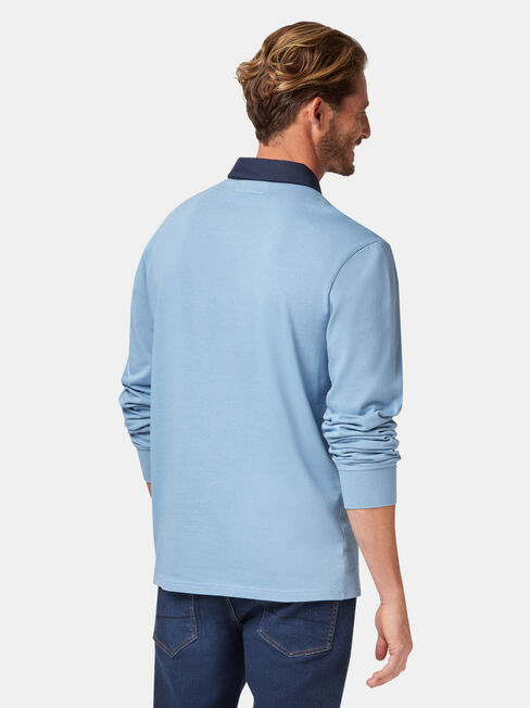 Hamish Long Sleeve Rugby Polo, Blue, hi-res