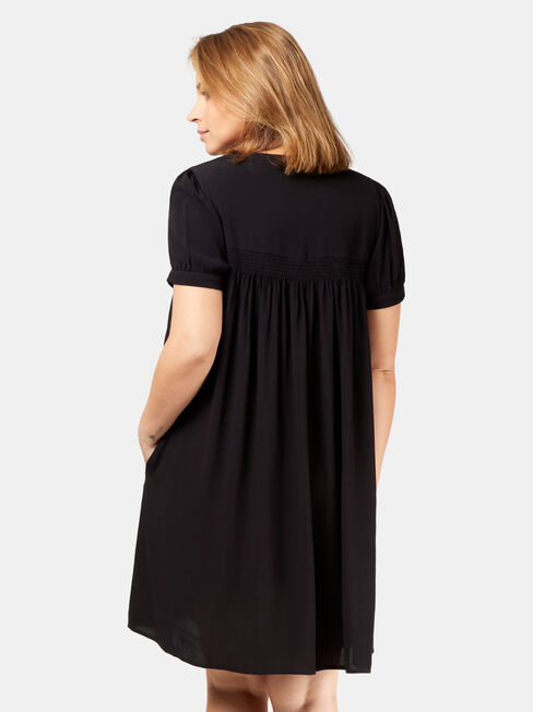 Helena Shirred Maternity Dress, Black, hi-res