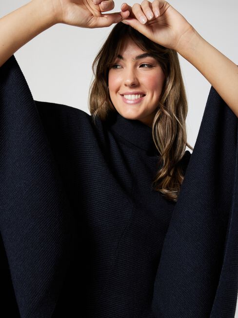 Irene Ottoman Stitch Poncho, Ink Marle, hi-res
