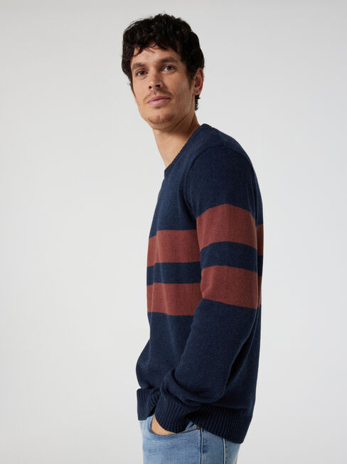 Braxton Panel Stripe Crew Knit, Ink Marle Multi, hi-res