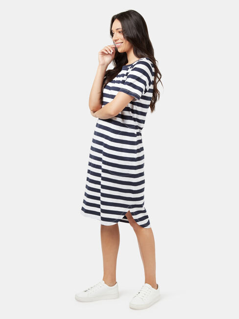 Macy Curved Hem Jersey Dress, Blue Stripe, hi-res