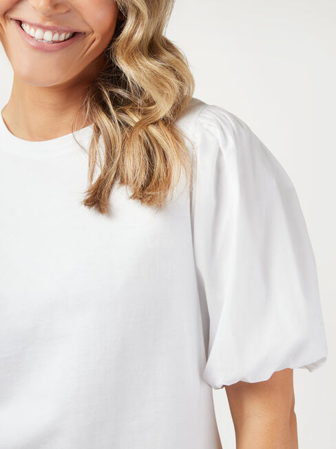 Charlie Cotton Puff Sleeve Top, White, hi-res