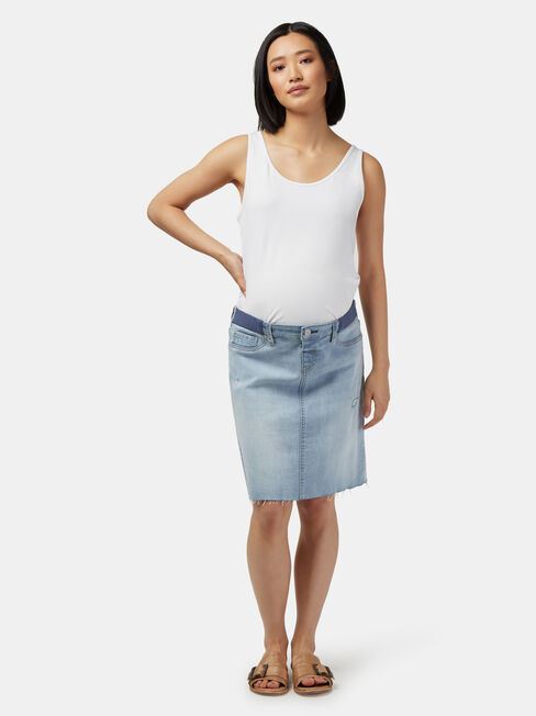 Sasha Distressed Denim Maternity Skirt, Blue, hi-res