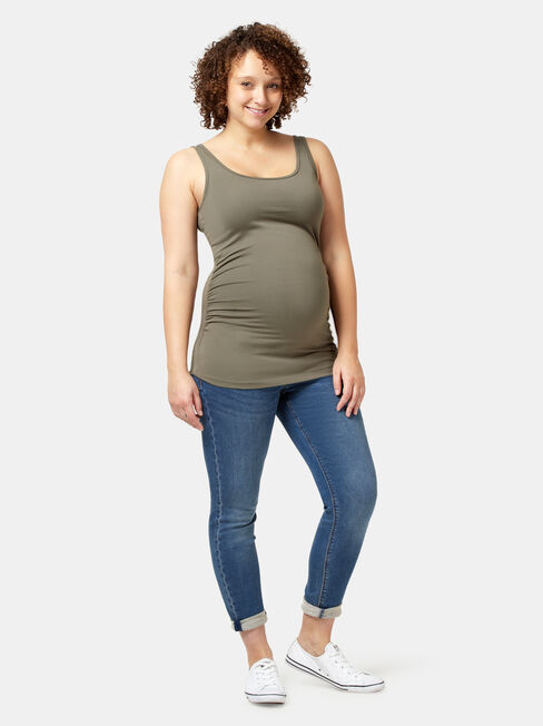 Lola Maternity Cotton Basic Tank, Green, hi-res