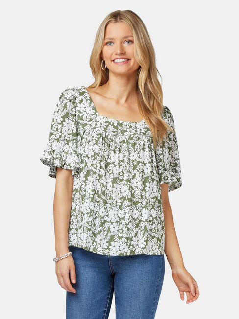 Rhani Flutter Sleeve Blouse, Floral, hi-res