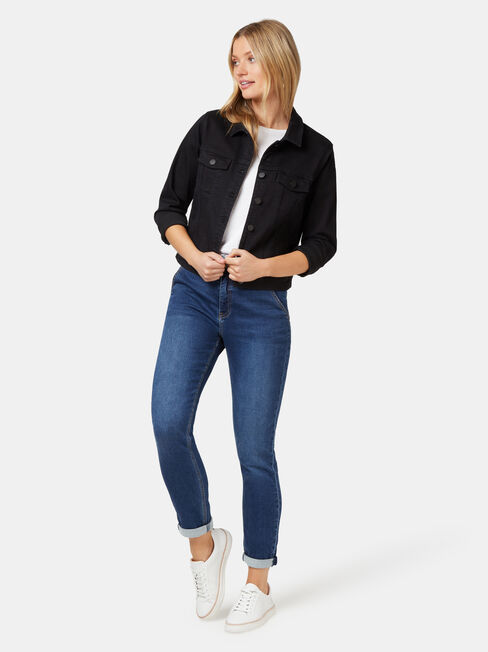 Classic Stretch Denim Jacket, Black, hi-res