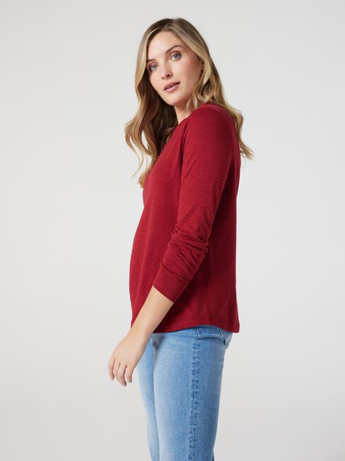 Essential Long Sleeve Crew Neck, Berry, hi-res