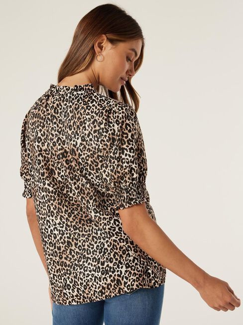 Sasha Short Sleeve Top, Camel Leopard, hi-res