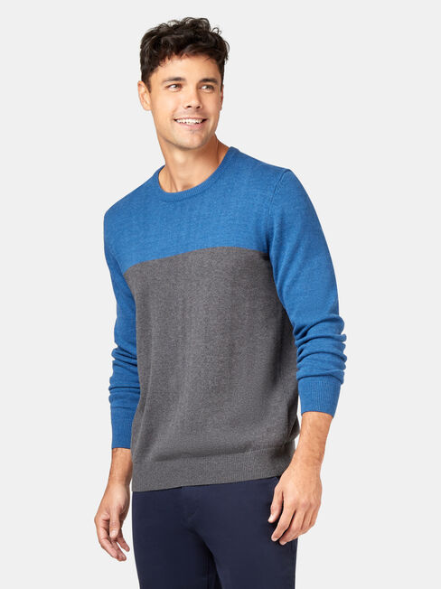 Conrad Block Crew Knit, Blue, hi-res