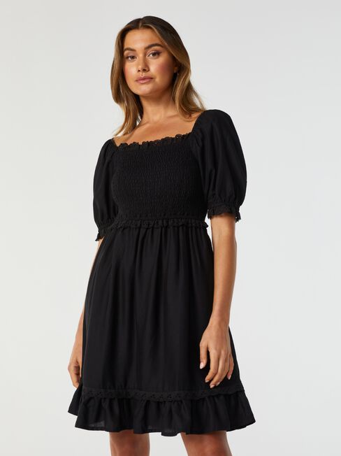 Sunny Shirred Bust Dress, Black, hi-res