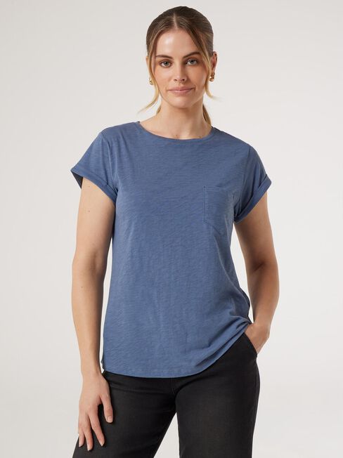 Essential Slub Pocket Tee, Blue, hi-res