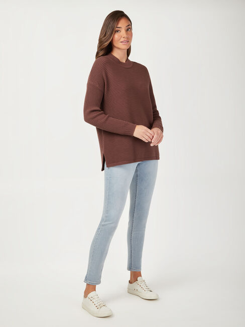 Sophia Cotton Ottoman Pullover, Brown, hi-res