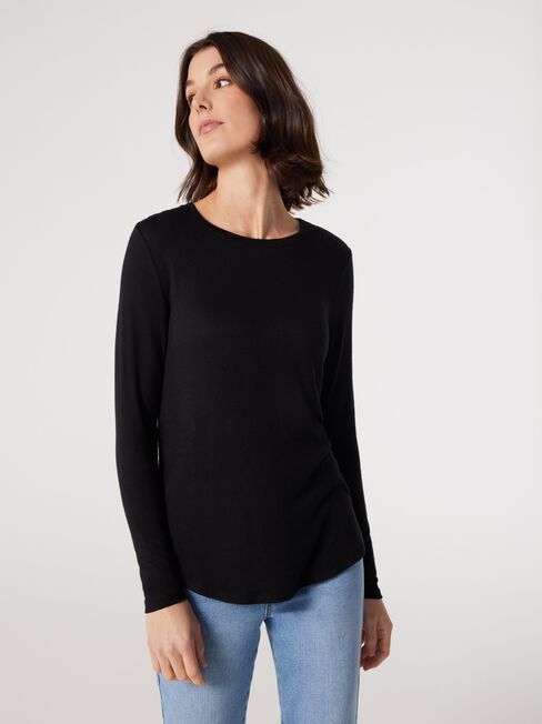 Lottie Soft Touch Curve Hem Pullover, Black, hi-res