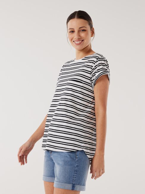 Essential Slub Pocket Tee, White & Navy Stripe, hi-res