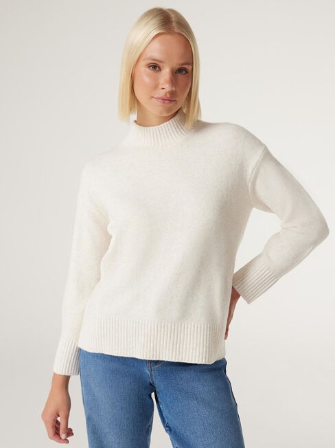 Parker High Neck Souffle Knit, Winter White, hi-res