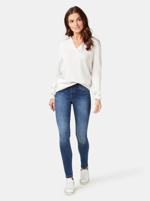 Iris Collared Knit, White, hi-res
