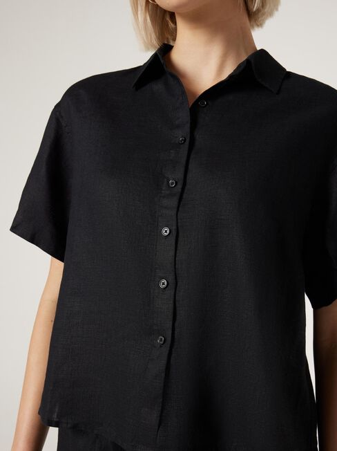 J-Luxe Classic Linen Relaxed Shirt, Black, hi-res