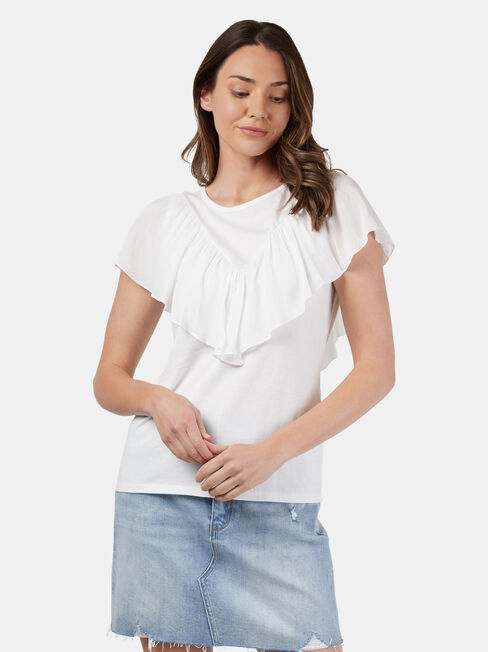 Fleur Frill Top, White, hi-res