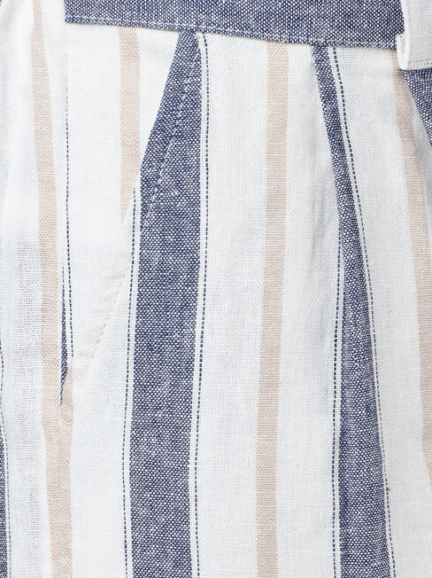 Phoebe Belted Stripe Pant, White, hi-res
