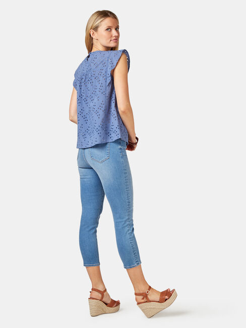Gianna Broderie Top, Blue, hi-res