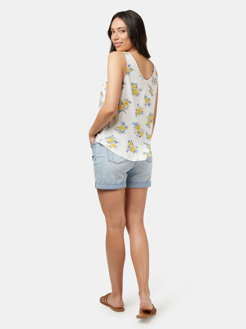 Luna Linen Blend Tie Front Tank, Print, hi-res