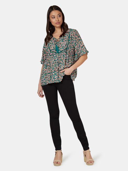 Tia Short Sleeve Peasant Top, Green, hi-res