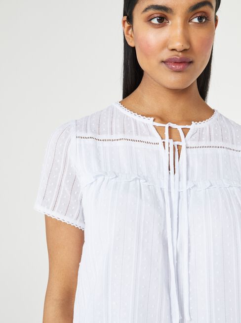 Jackie Lace Trim Blouse, White, hi-res